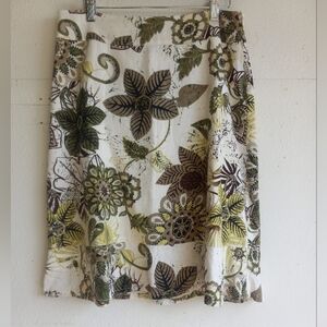 Christopher & banks women's Tan With Green Floral Linen Blend skirt size 6